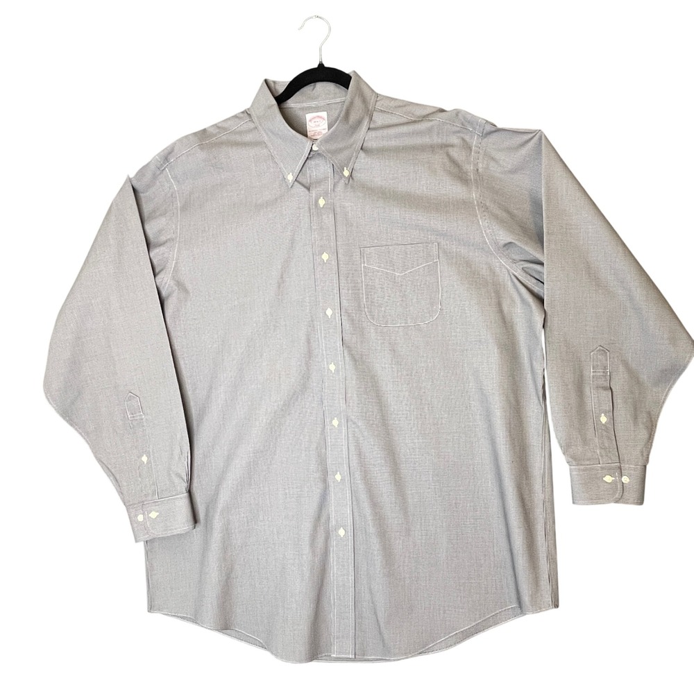 Brooks Brothers 346 Shirt Men 18 6/7 Gray Houndstooth No Iron Cotton Button Down